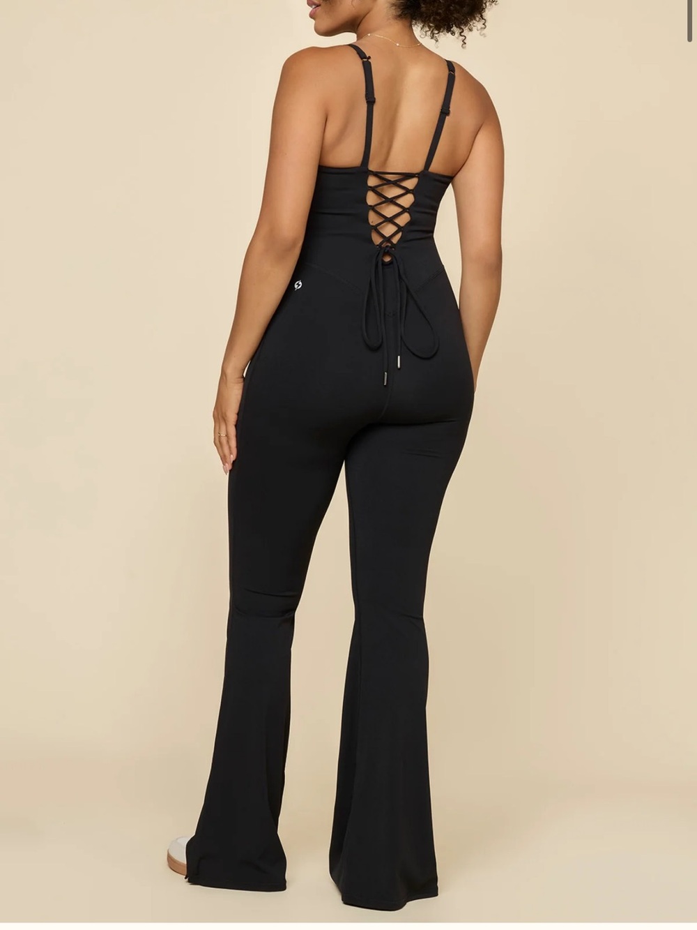 NWT Popflex Active Cinch Up Flare Jumpsuit in Black